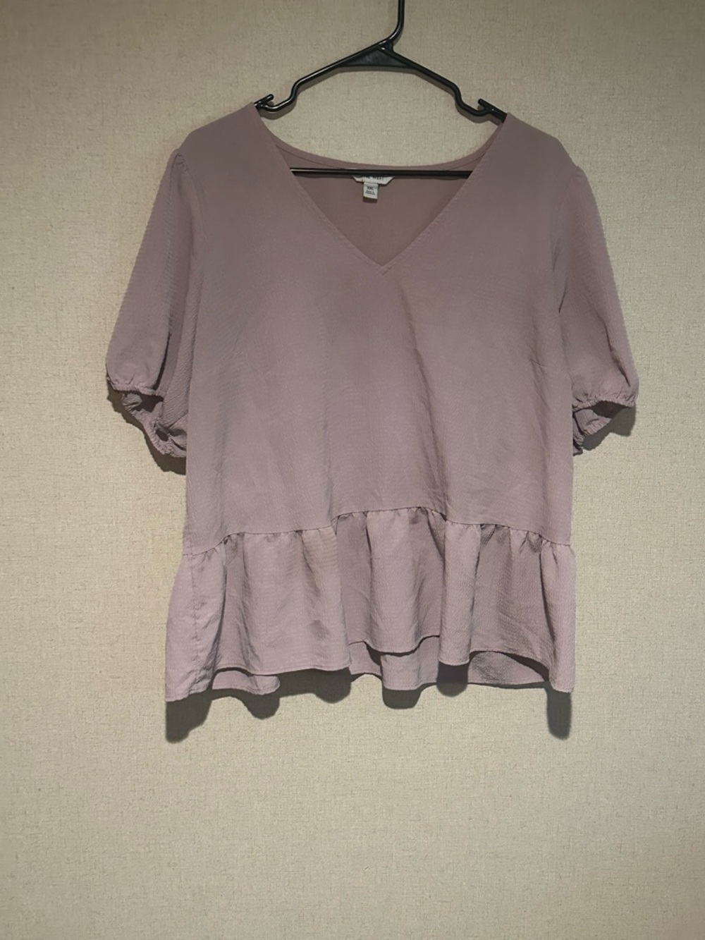 Nine West XXL Dusty Mauve V-Neck Puff Sleeve Peplum Blouse Office Feminine